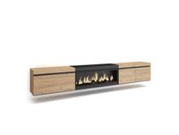 Meuble TV effet bois de chêne et noir 288x35x45 cheminée effet feu XXL