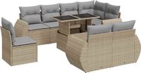 vidaXL 9-delige Dining Loungeset met Kussens Poly Rattan Beige en Grijs