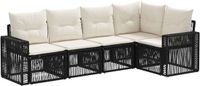 vidaXL Tuinbank - Set - 5 zitplekken - Zwart en crèmewit - Polyrattan