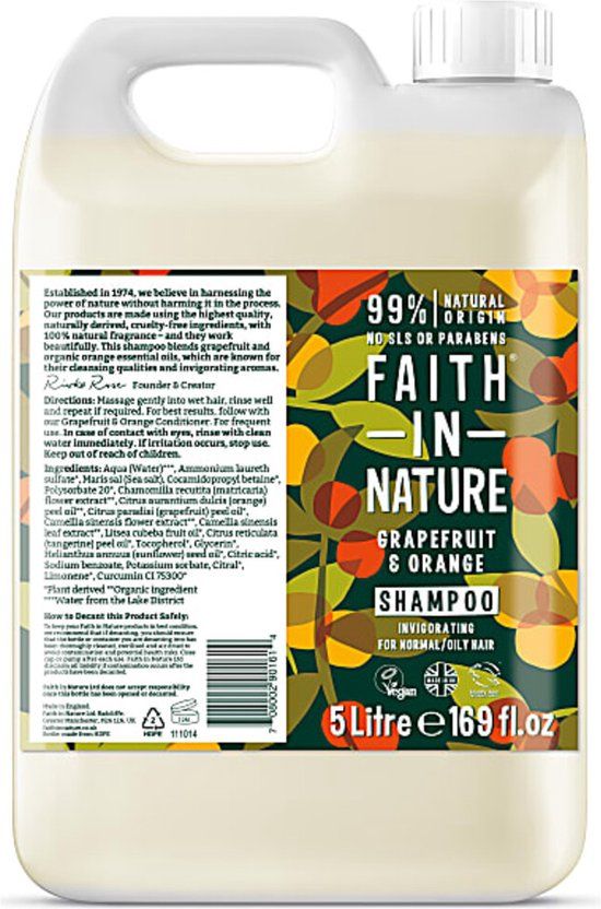 Faith in Nature Grapefruit & Sinaasappel Shampoo 5L - Alle haartypes - Unisex