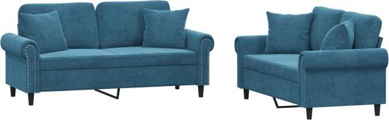 vidaXL 2-delige Loungeset met kussens fluweel blauw