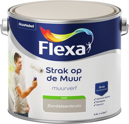 FLEXA Strak op de Muur - Watergedragen - Mat - zandsteenbruin - 2 5 liter