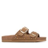 XTI Leren Sandalen Dames Bruin Maat 38 Platte Sandalen Casual Schoenen Sierstenen Gesp Open Hiel Lente/Zomer 2026