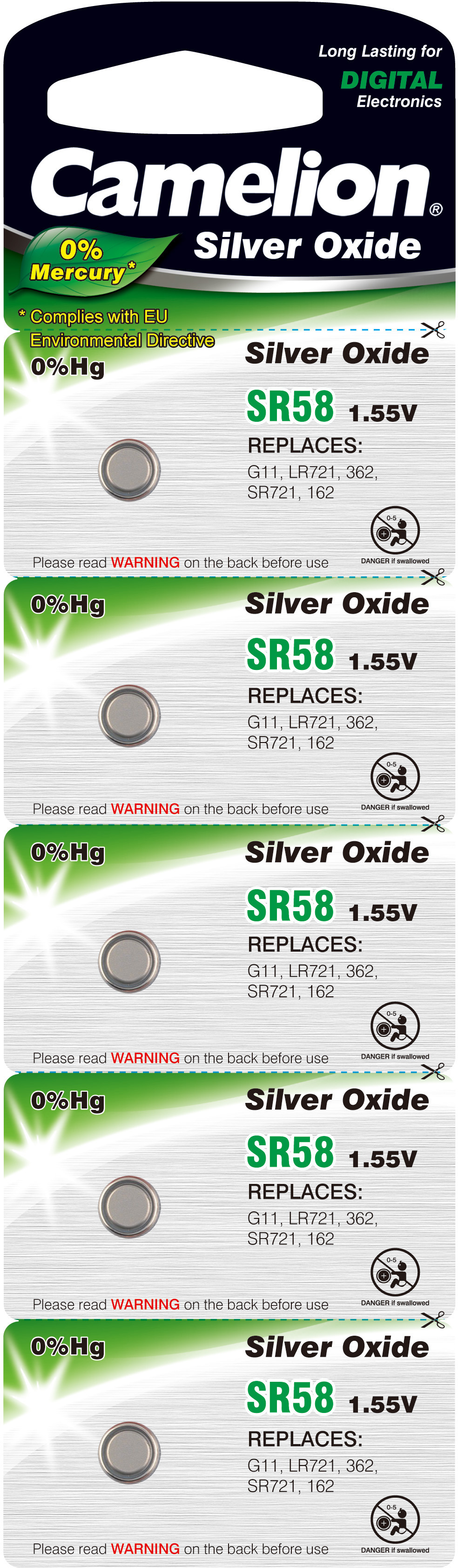 Camelion Batterie Lithium SR58 Silber Oxid 5 Stueck