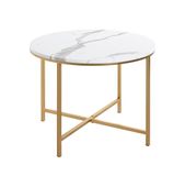 HAKU Bijzettafel rond goud marmerlook MDF plaat metalen onderstel ronde salontafel - Maat: H 45 cm x Ø 60 cm, Stijl: Art Deco