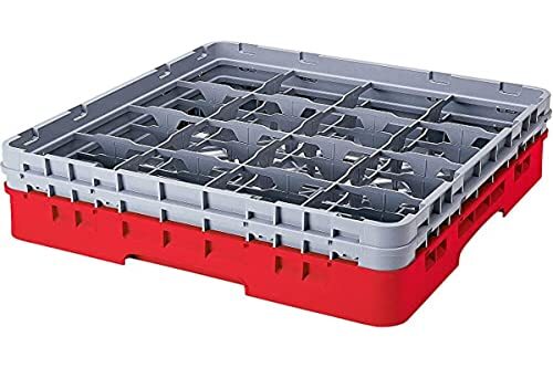 Cambro Cambro Camracks 16S900 Polypropyleen manden voor steel en bekerglazen met 16 vakken, 1/1 maat, rood, 11,11 cm diameter, 23,8 cm maximale hoogte, 2 stuks