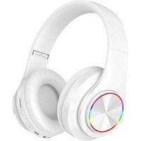 ELVANZA Bluetooth-hoofdtelefoon, draadloos met verlichting, opvouwbaar, krachtige bas, veelkleurige lichteffecten, Bluetooth 5.0, 8 uur batterijduur, 200 uur stand-by, wit