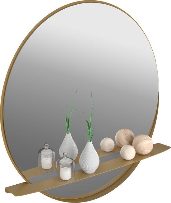 Gorillz Alien 60 cm Ronde Wandspiegel met Plank - Goud - Industrieel
