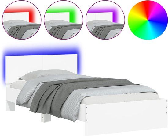 vidaXL Bedframe met hoofdbord en LED-verlichting, wit, 100x200 cm