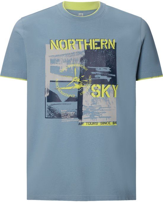 Jan Vanderstorm heren T-shirt - Blauw - Maat 76/78 - Katoen - Ronde hals - Korte mouw - Loose Fit - Casual