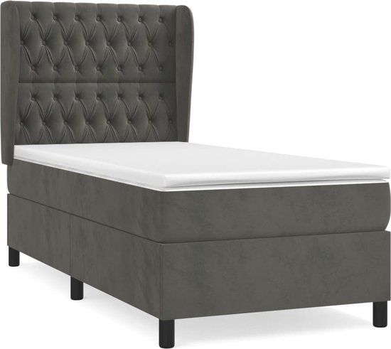 vidaXL Boxspring met matras fluweel donkergrijs 90x200 cm