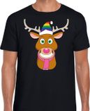 Bellatio Decorations Shoppartners Bv Foute Kerst t-shirt Gay Ruldolf met regenboog muts en roze sjaal zwart voor heren S