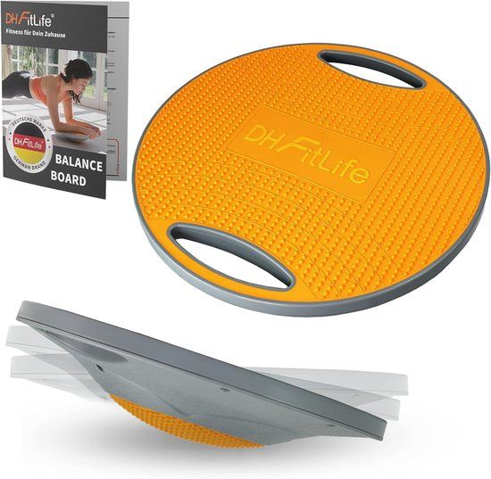 DH FitLife Balansbord, balansbord met handgrepen, extra groot Ø 42 cm, max. 200 kg, evenwichtstrainer, fitness balansboard volwassenen en kinderen, incl. handleiding (mogelijk niet beschikbaar in het Nederlands), Oranje
