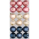 Merkloos / Sans marque 18x stuks kunststof kerstballen mix van donkerblauw, champagne en oudroze 8 cm - Kerstversiering