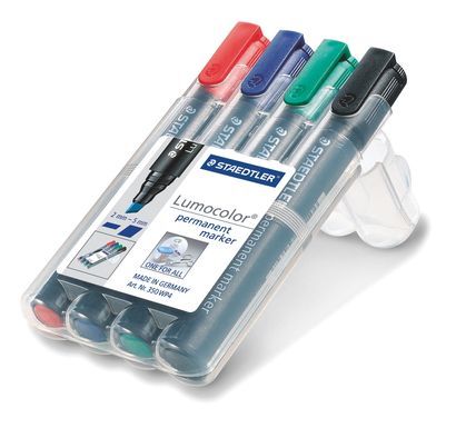 Staedtler Lumocolor 350 WP4 Markeerstiften Zwart, Blauw, Groen, Rood