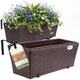 Casaria Polyrattan Bloembak – 2 Stuks Incl. Ophangbeugels – Bruin