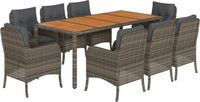 vidaXL 9-delige Tuinset met Kussens Poly Rattan Grijs
