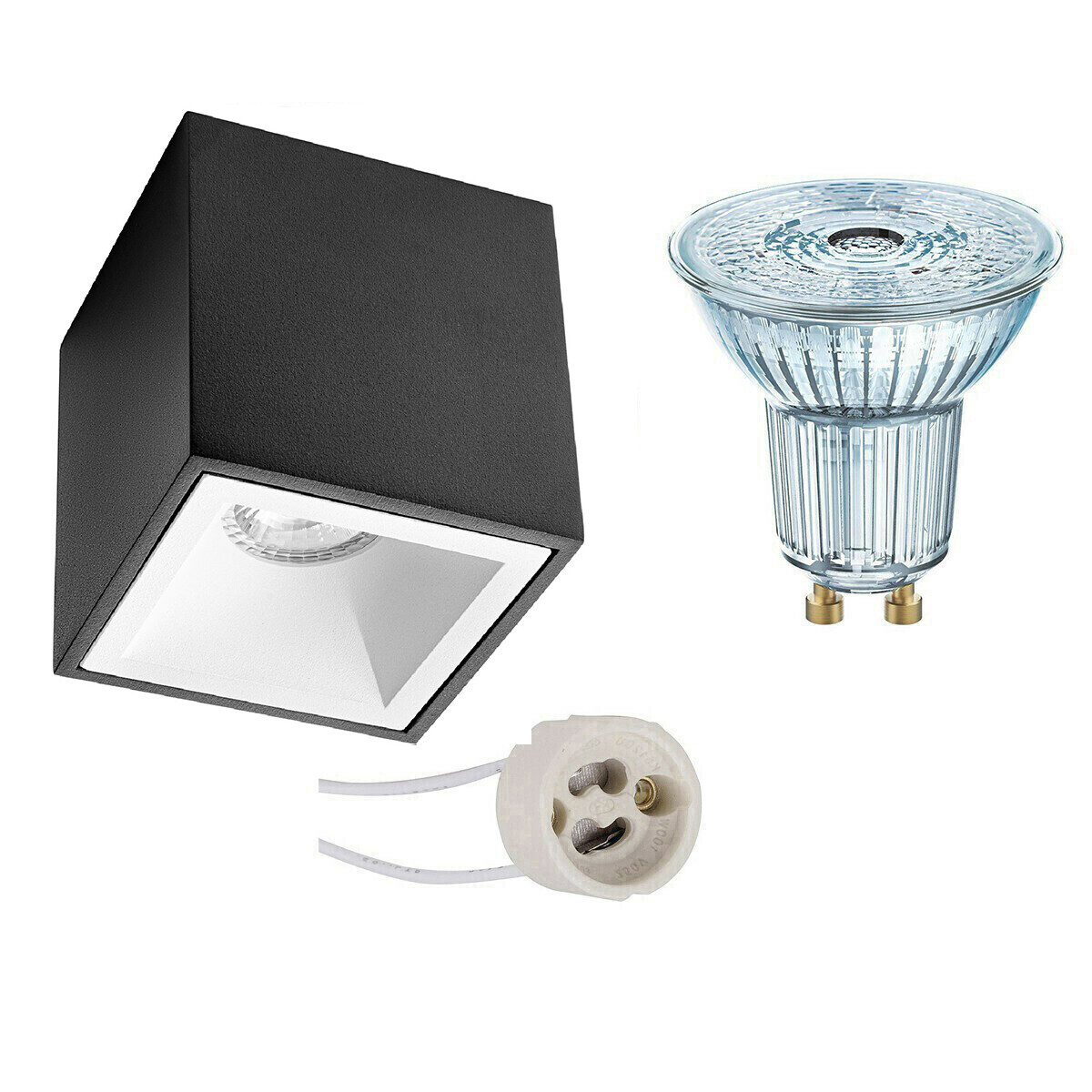 Osram Voordeelset - Opbouwspot Set - Parathom PAR16 940 36D - Pragmi Cliron Pro - GU10 Fitting - Dimbaar - Opbouw Vierkant - Mat Zwart/Wit - 5.5W - Natuurlijk Wit 4000K - Verdiept - 90mm