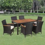 vidaXL 7-delige tuinset met kussens, polyrattan, zwart