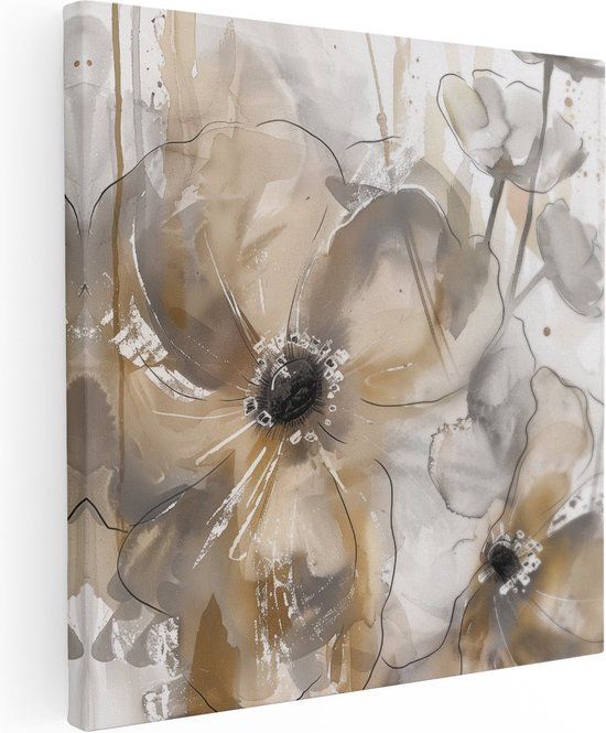 Artaza Canvas Schilderij Abstract Kunstwerk van Bloemen - 40x40 cm