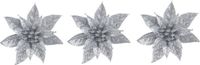Cosy & Trendy kerstboomversiering op clip - 3x - zilveren glitter bloem - 15 cm - kerstdecoratie