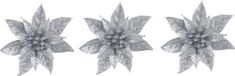 Cosy & Trendy kerstboomversiering op clip - 3x - zilveren glitter bloem - 15 cm - kerstdecoratie