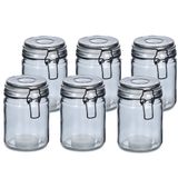 Zeller Voorraadpotten/bewaarpotten - 6x - 250 ml - grijs - glas - beugelsluiting - D8 x H10 cm