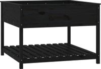 vidaXL Plantenbak met schap 111,5x111,5x81 cm massief grenenhout zwart