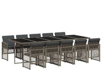 vidaXL 11-delige tuinset met kussens, polyrattan, grijs