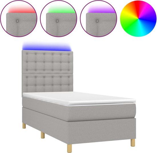 vidaXL Boxspring met matras en LED stof lichtgrijs 100x200 cm