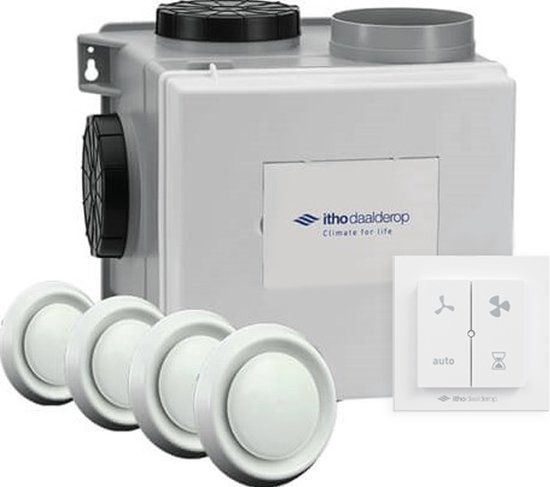 Itho Daalderop CVE-S eco fan ventilator box alles-in-1 pakket SE 325m3/h + vochtsensor + RFT auto + 4 ventielen - euro stekker