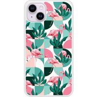iPhone 15 Plus Flamants Roses géométrique bedrukt siliconen hoesje