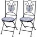 VidaXL Chaise de jardin terrasse céramique fer forgé bleu blanc 2 pièces