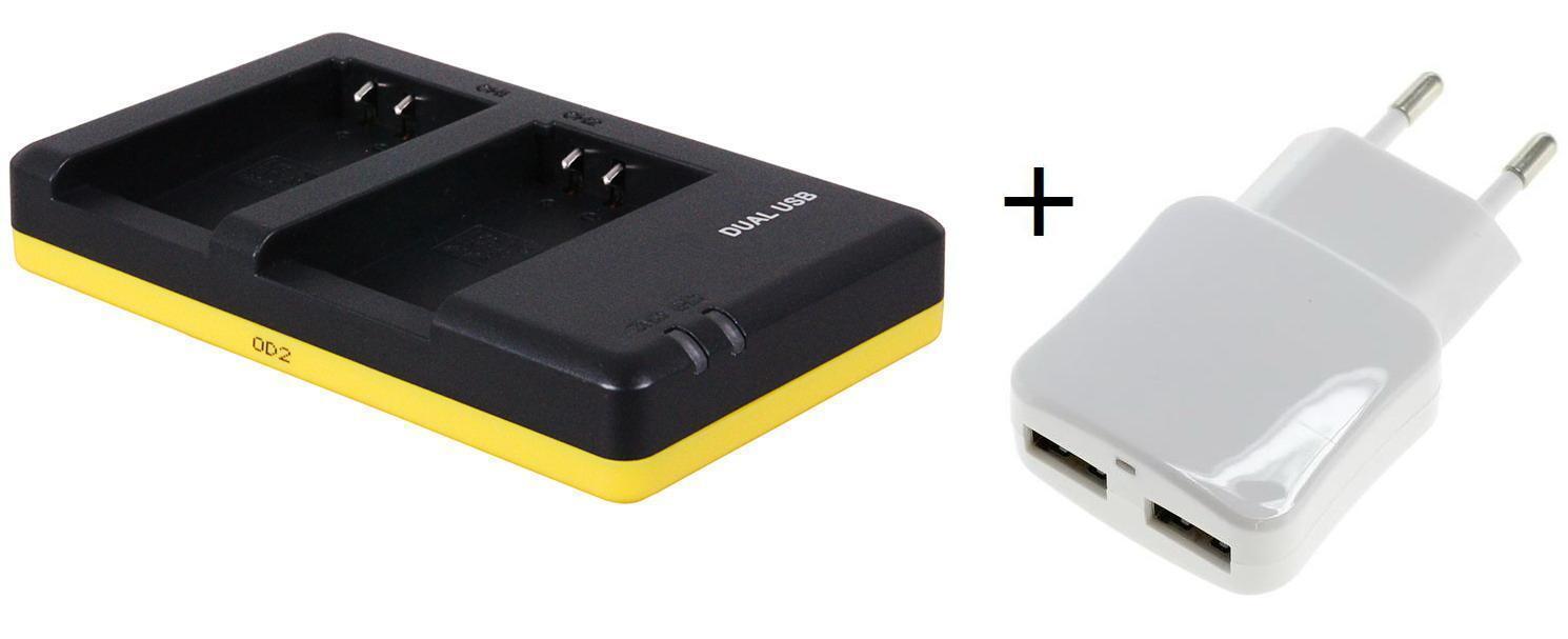 - (compatible) Duo lader voor 2 camera accu's Nikon ENEL20 + handige 2 poorts USB 230V adapter