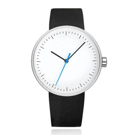 LGT JWLS Lookinggoodtoday Minimalistisch Herenhorloge met Wit Uurwerk, Zwarte Echt Lederen Band en Zilveren Behuizing