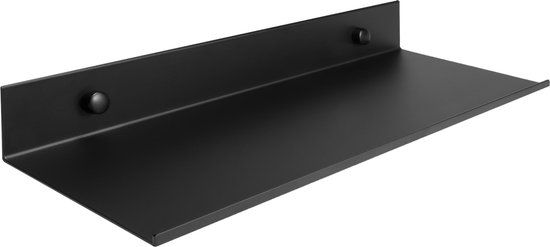 QUVIO Wandplank staal - Muurplank metaal - Wandrek - Langwerpig - Zwevend - 12 x 30 x 4 cm (lxbxh) - Zwart