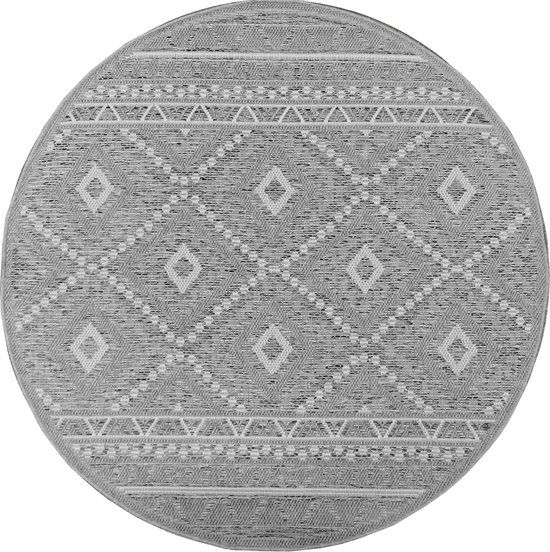 the carpet Calgary Outdoor Vloerkleed - Grijs Diamant - Rond - 120x120 cm