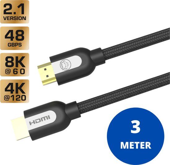 Qware Gaming HDMI 2.1 Cable - 3m - Ultra High Speed - 4K - 8K - Black