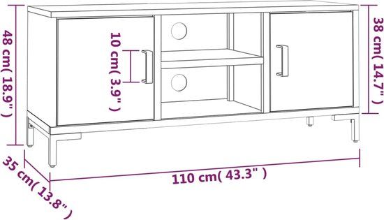 vidaXL Tv-meubel 110x35x48 cm massief grenenhout bruin