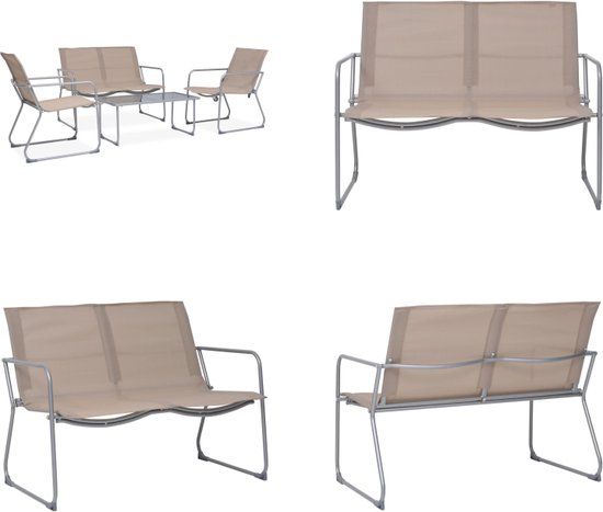 vidaXL 4-delige Loungeset stof en staal taupe