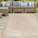 Etnisch geïnspireerd buitentapijt voor terras, rond, in beige en wit – Modern, robuust en veelzijdig. Afmetingen: 120 x 170 cm