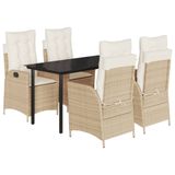 vidaXL Ensemble de jardin 5 pièces avec coussins, beige, polyrotin