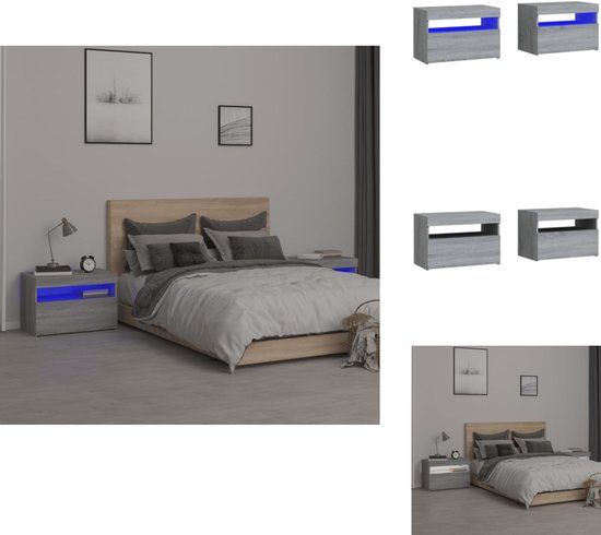 vidaXL Nachtkastje met LED-verlichting - Set van 2 - Grijs Sonoma