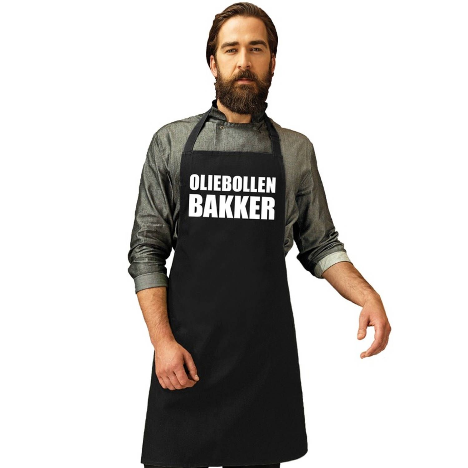Shoppartners Oliebollen bakker keukenschort zwart katoen heren dames - oud en nieuw schort