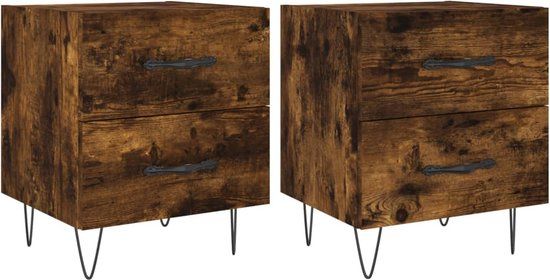 vidaXL Nachtkastjes - 2 stuks - 40x35x47,5 cm - Bewerkt Hout - Gerookt Eikenkleur