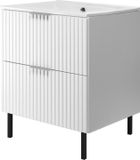 3xE living Meuble sous-vasque sur pieds 60 cm, blanc, poignées argentées