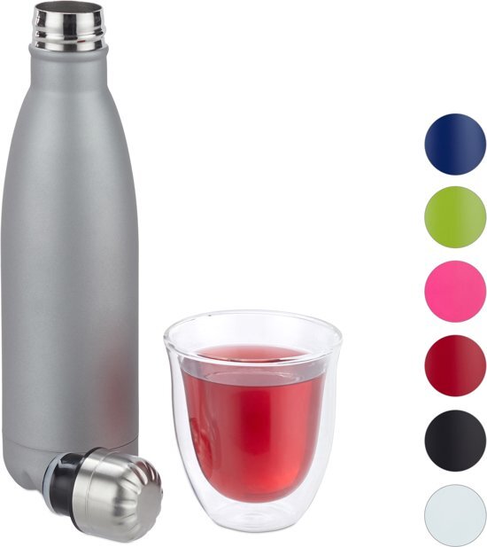 Relaxdays Thermosfles - drinkfles - thermosbeker - thermos - isoleerfles - 0,5 liter zilver zwart, zilver