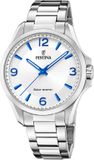 Festina Herenhorloge Solar Energy Analoog Roestvrij Staal Zilverkleurig Wit