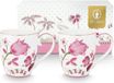 Pip Studio Jolie Pink Tulp set van twee Grote Witte Mokken XL 450ml met - Roze Tulpen illustratie - Porselein
