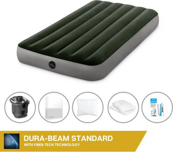 Intex Luchtbed 1-Persoons - 99 x 191 x 25 cm - Groen - Incl. pomp & accessoires